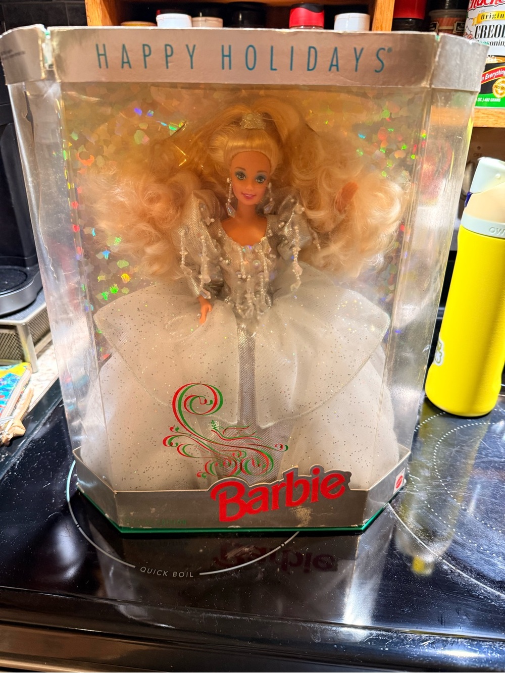 1992 Barbie White and Silver Holiday Display Doll